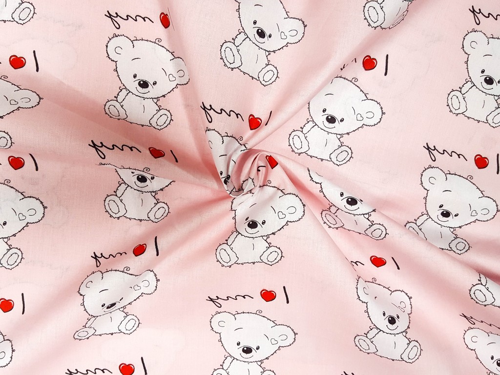 Textillux.sk - produkt Bavlnená látka I love my bear 140 cm - 2- I love my bear, svetloružová