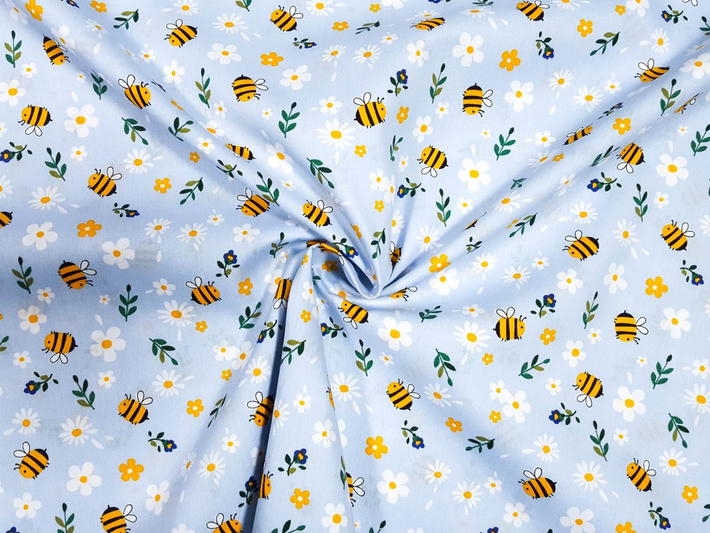 Textillux.sk - produkt Bavlnená látka včielka na letnej lúke 140 cm - 2- včielka na letnej lúke, modrá