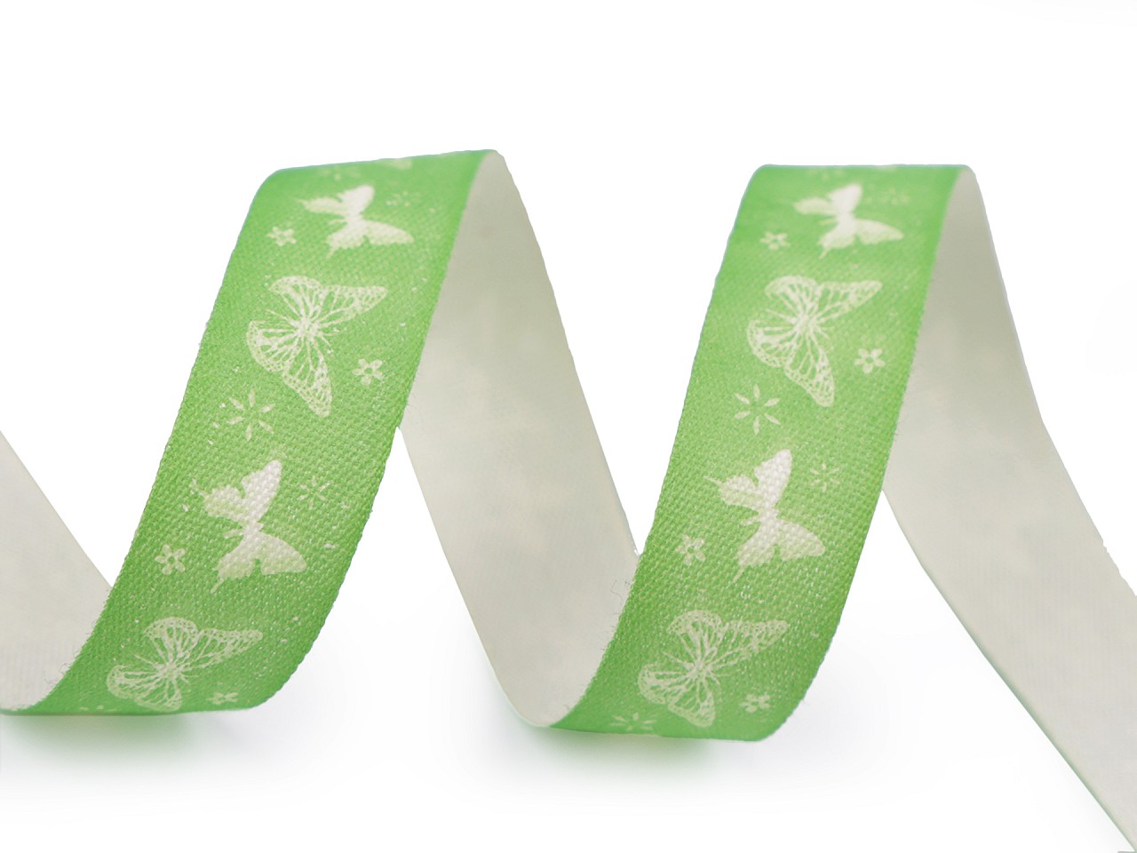 Textillux.sk - produkt Bavlnená stuha šírka 15 mm motýliky - 2 zelená sv.