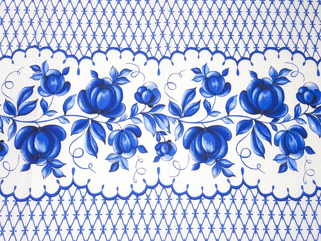 Textillux.sk - produkt Bavlnené vaflové piké modrý ľudový vzor 50 cm