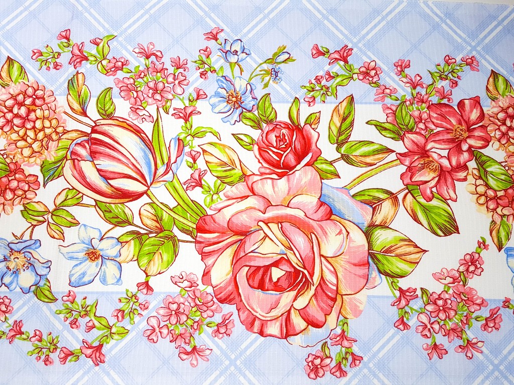 Textillux.sk - produkt Bavlnené vaflové piké ruža s modrou bordúrou 50 cm
