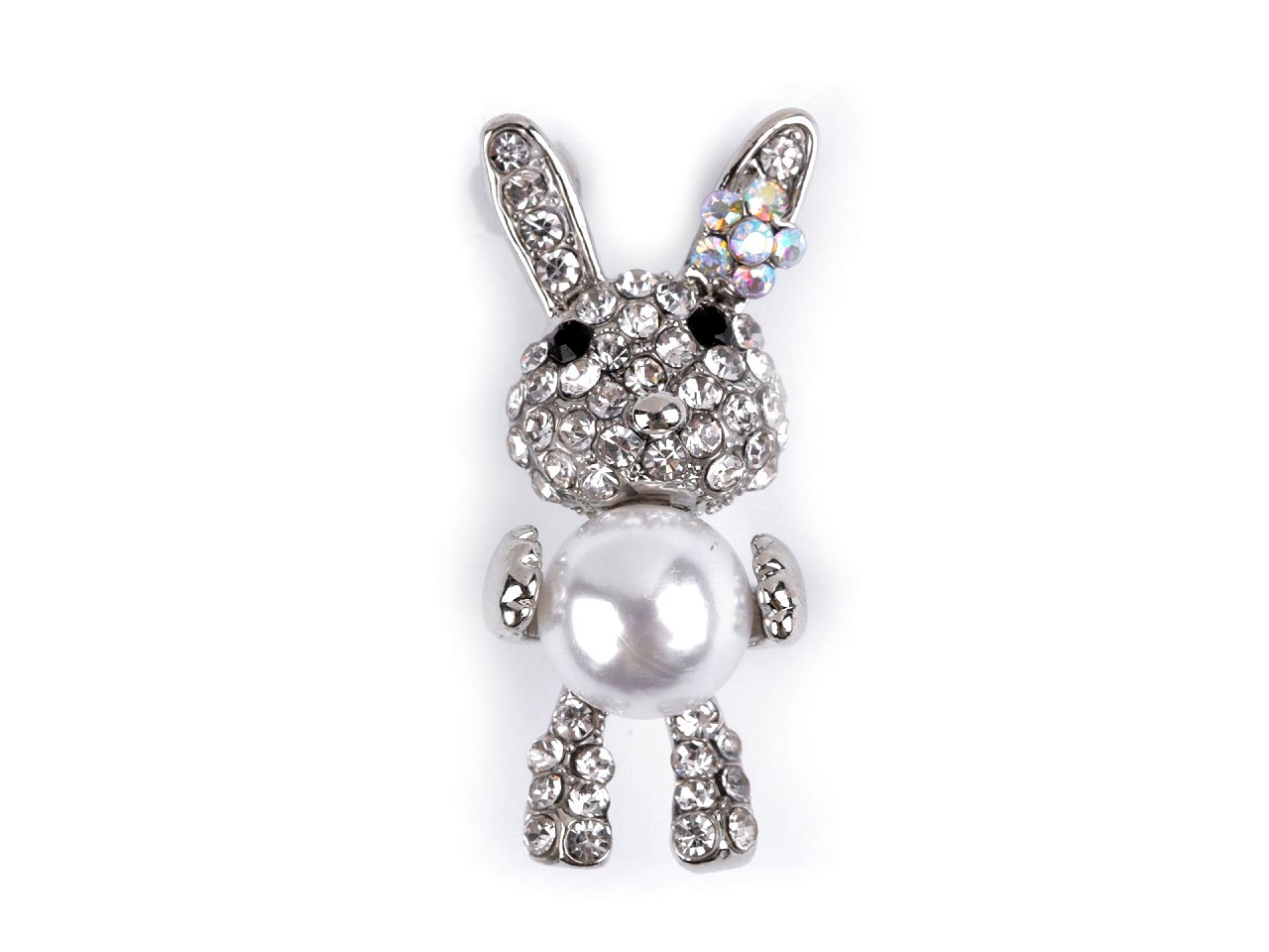 Textillux.sk - produkt Brošňa mini s brúsenými kamienkami a perlou zajačik - 1 crystal