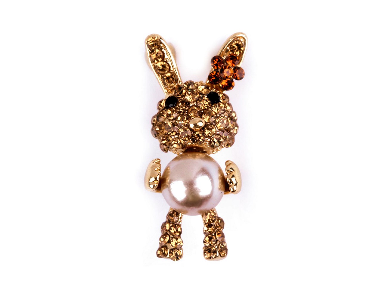 Textillux.sk - produkt Brošňa mini s brúsenými kamienkami a perlou zajačik - 2 zlatá