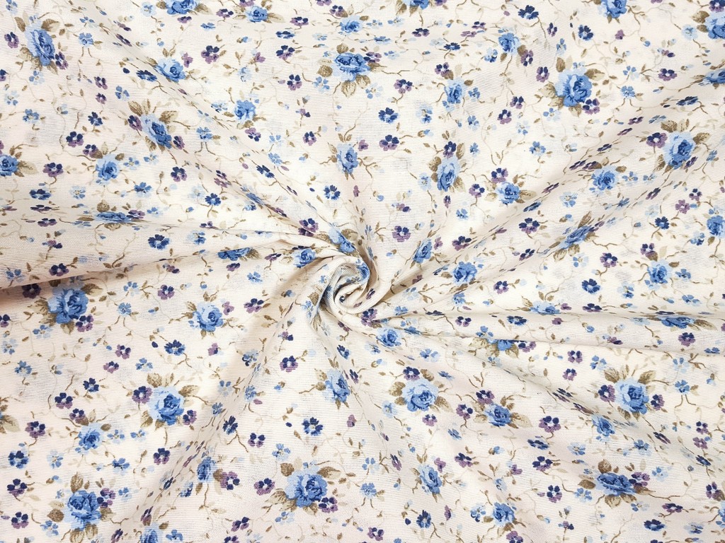 Textillux.sk - produkt Dekoračná látka modrá ružička s lístkami 140 cm - 1- modrá ružička s lístkami, maslová