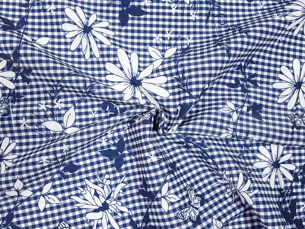 Textillux.sk - produkt Dekoračná látka modré kvety na kocke 155 cm