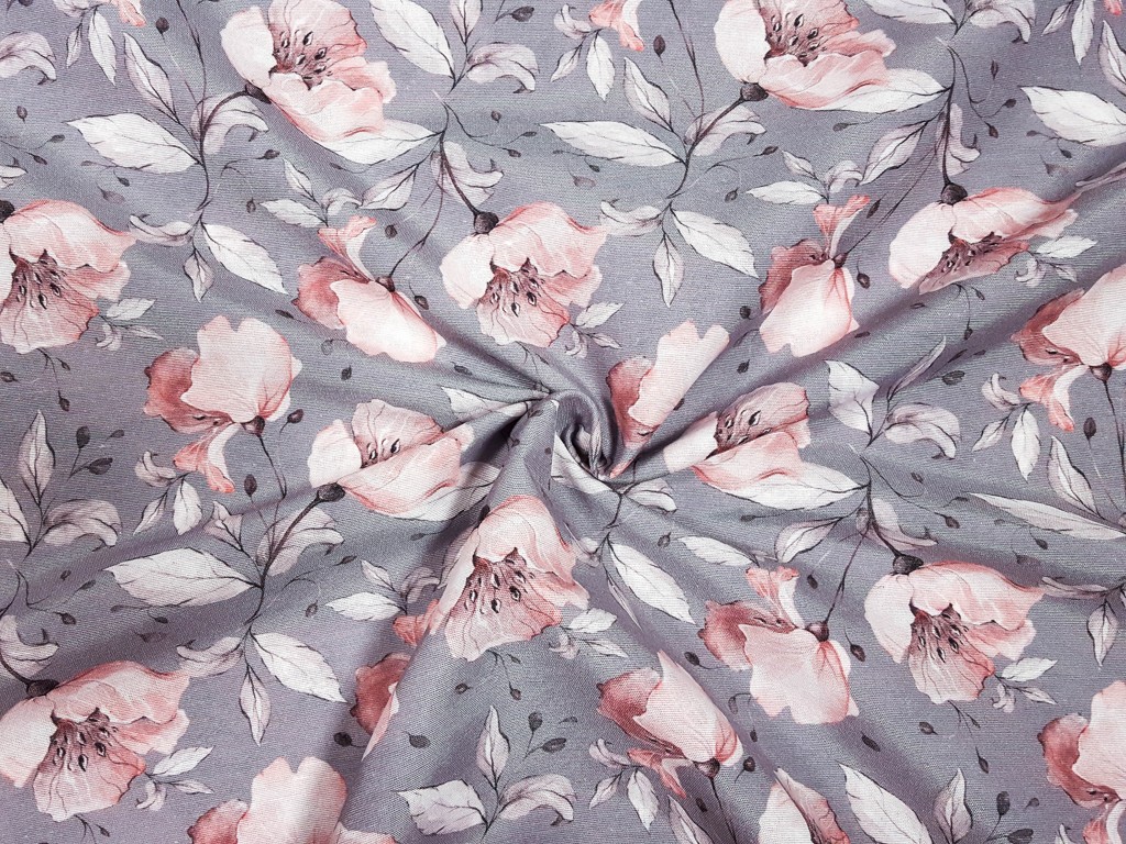 Textillux.sk - produkt Dekoračná látka ružový pastelový kvet 155 cm - 1- ružový pastelový kvet, svetlošedá