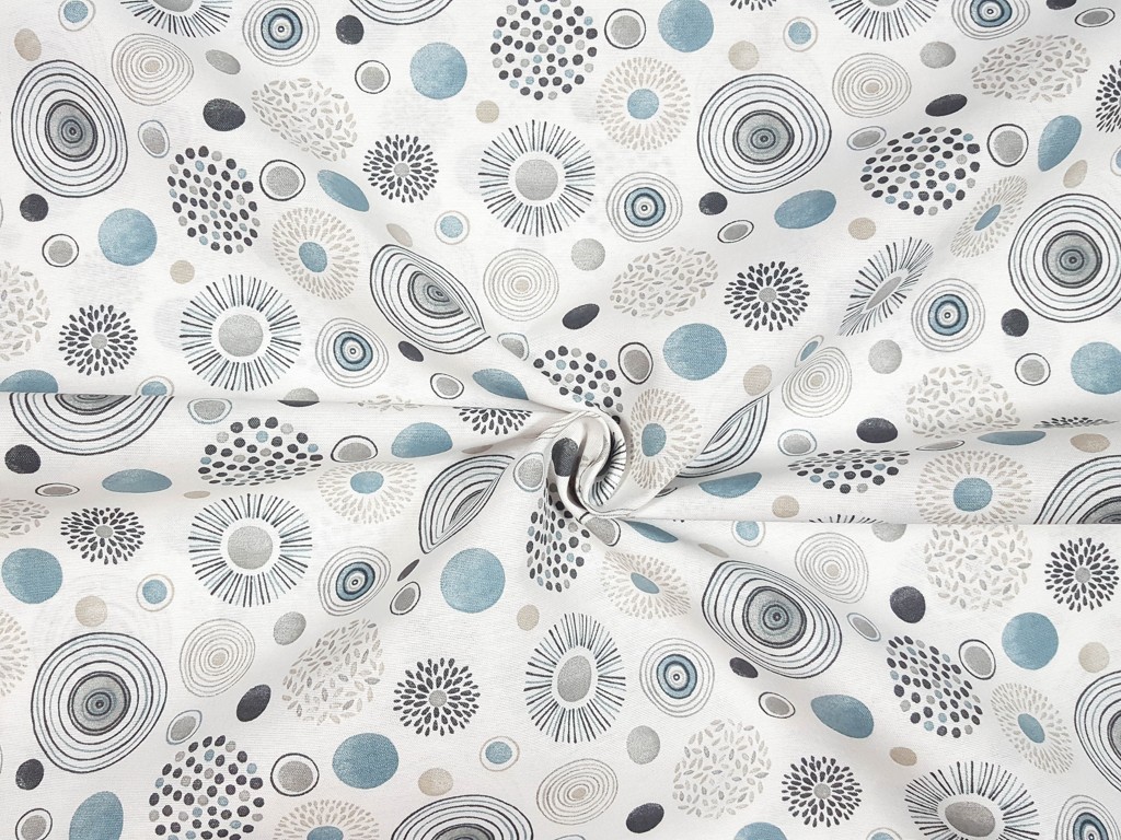 Textillux.sk - produkt Dekoračná látka šedé a modré kruhy 140 cm