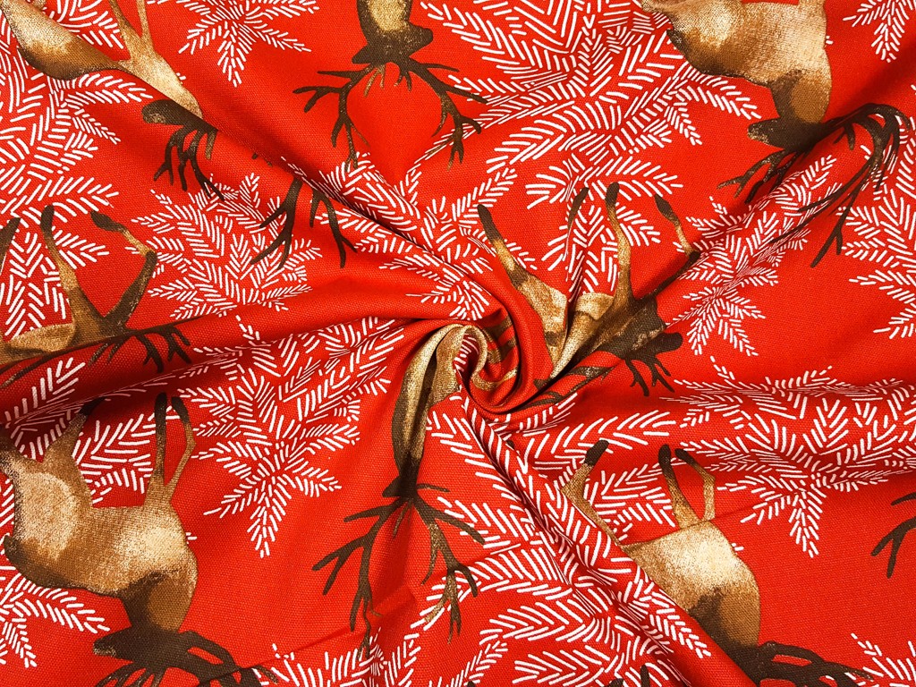 Textillux.sk - produkt Dekoračná látka vianočná s jeleňom 140 cm - 2- vianočná s jeleňom, červená