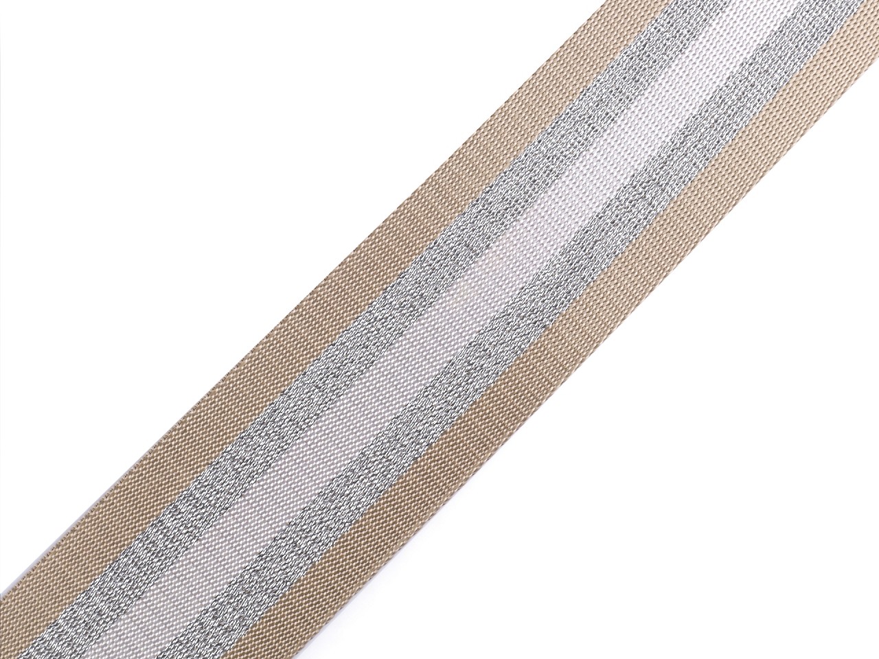 Textillux.sk - produkt Hladký obojstranný popruh s lurexom šírka 50 mm - 2 béžová strieborná