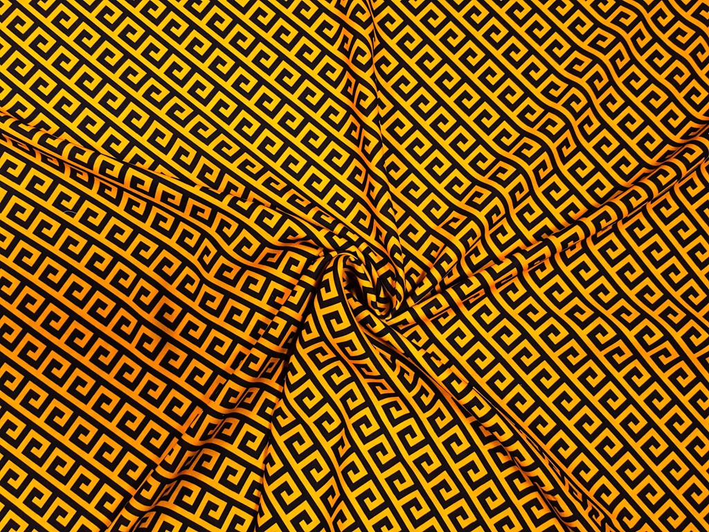 Textillux.sk - produkt Polyesterová šatovka horčicový ornament 145 cm - 1- horčicový ornament, čierna