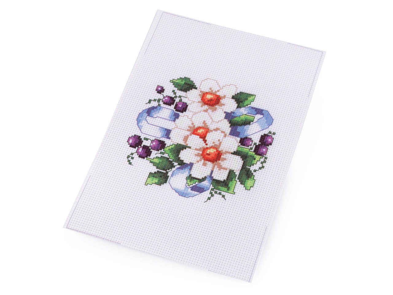 Textillux.sk - produkt Sada vyšívanie - predloha, ihla, bavlnky - 2 biela kvety