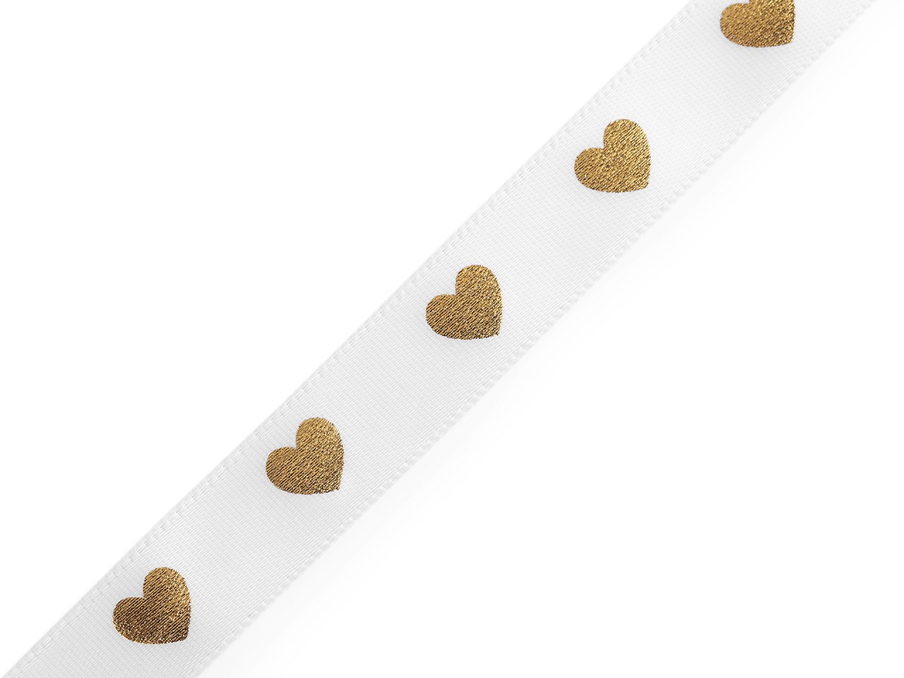 Textillux.sk - produkt Saténová stuha s metalickou potlačou srdce šírka 16 mm - 1 biela zlatá