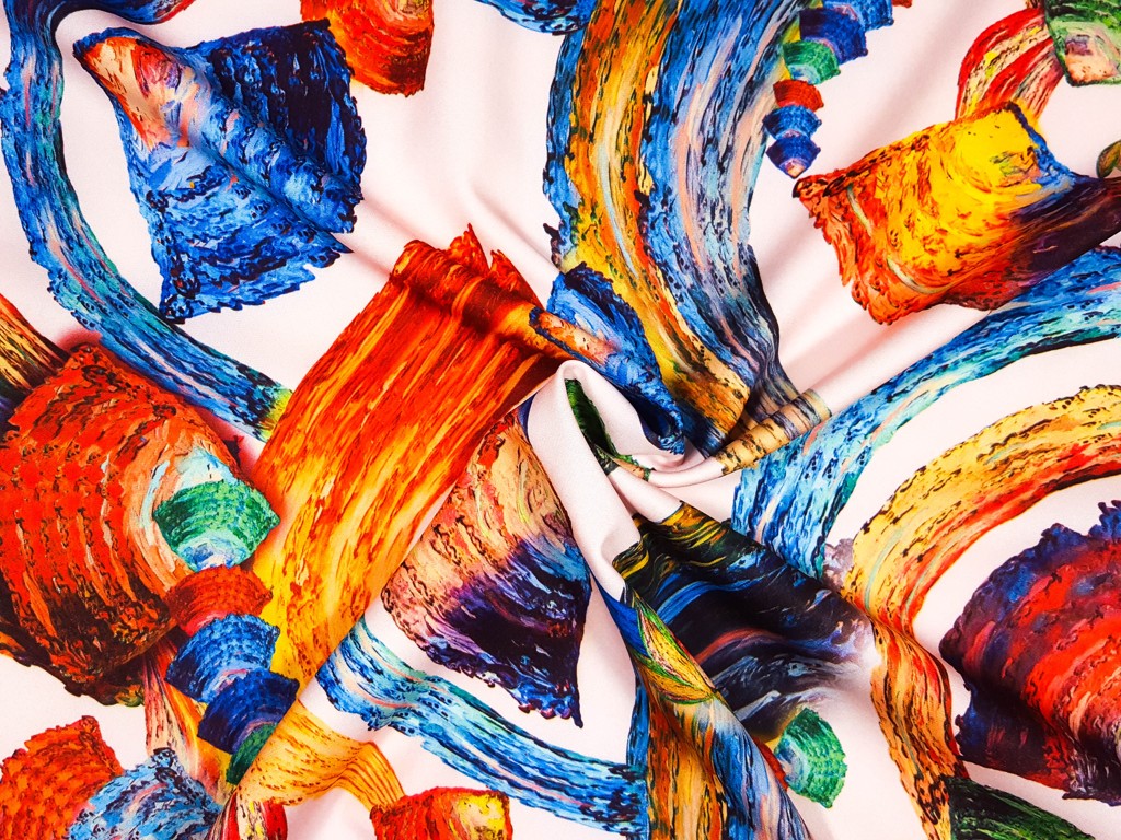 Textillux.sk - produkt Spoločenská kostýmovka maľovaný dúhový abstrakt 150 cm