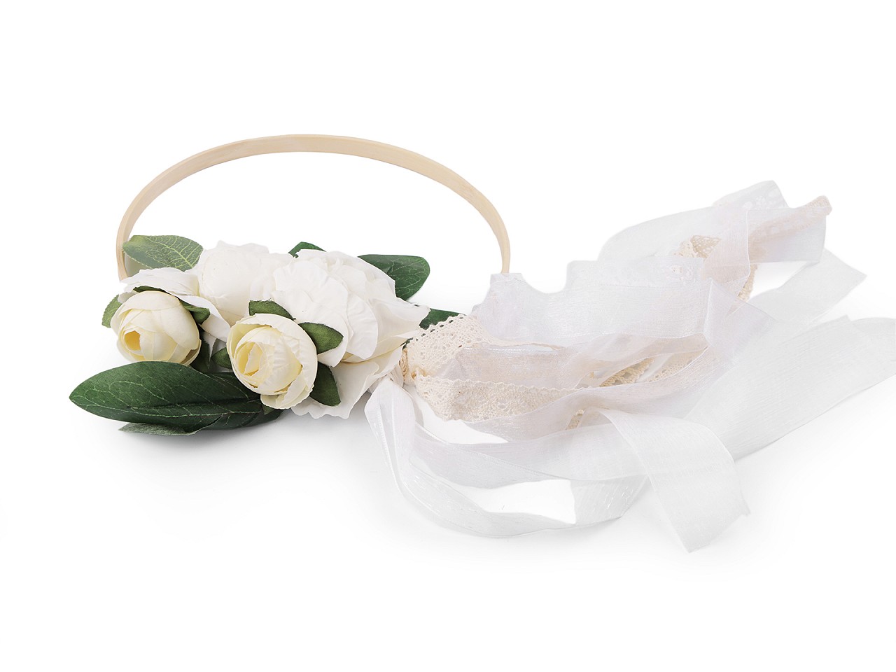 Textillux.sk - produkt Svadobná dekorácia kruh s kvetmi Ø19,5 cm - 1 krémová najsvetl čipka