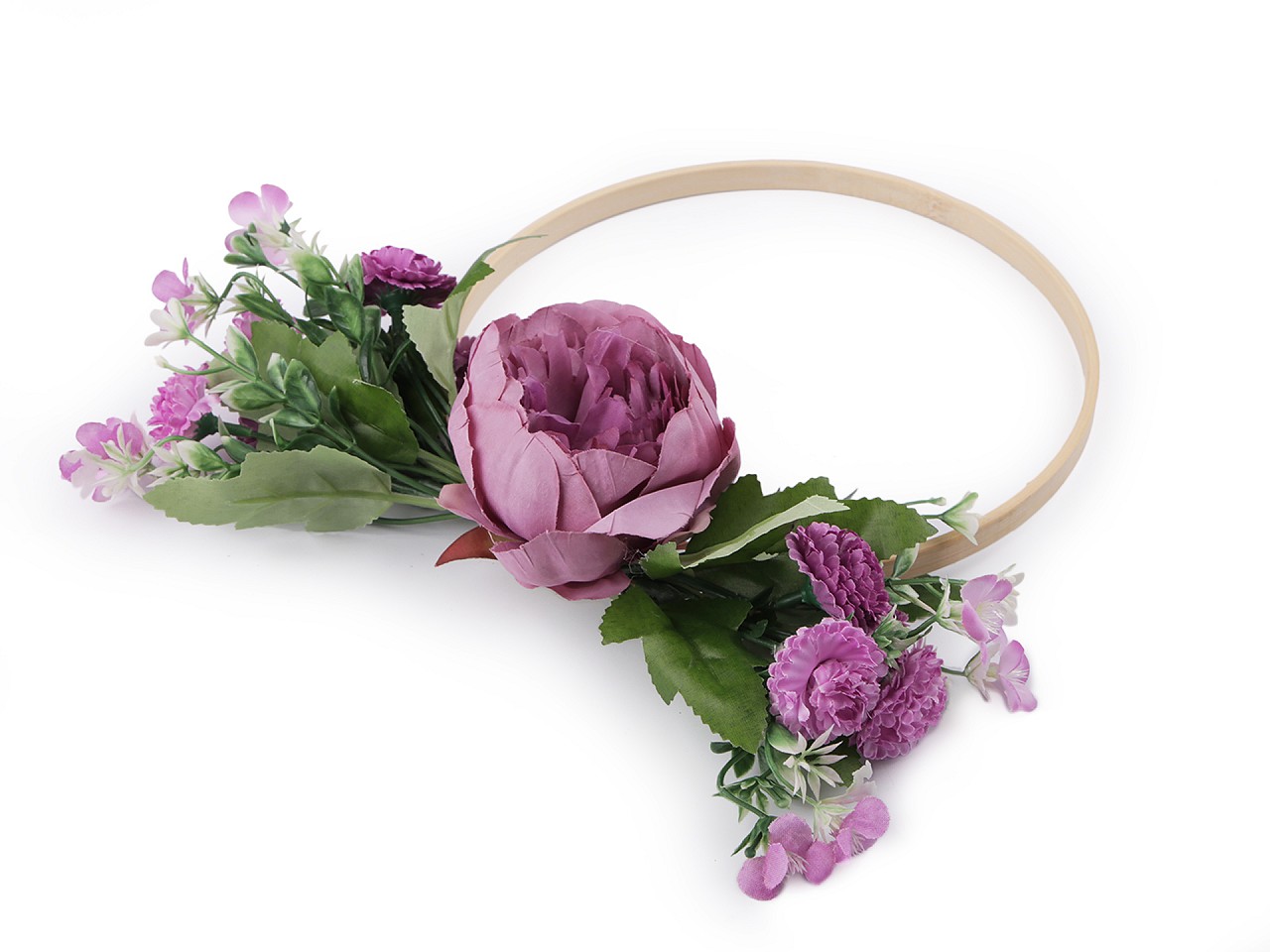 Textillux.sk - produkt Svadobná dekorácia kruh s kvetmi Ø19,5 cm - 3 fialová sv.