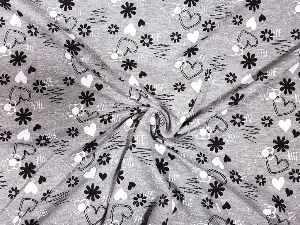 Textillux.sk - produkt Teplákovina srdiečko a kvet 180 cm - 1- srdiečko a kvet, šedá