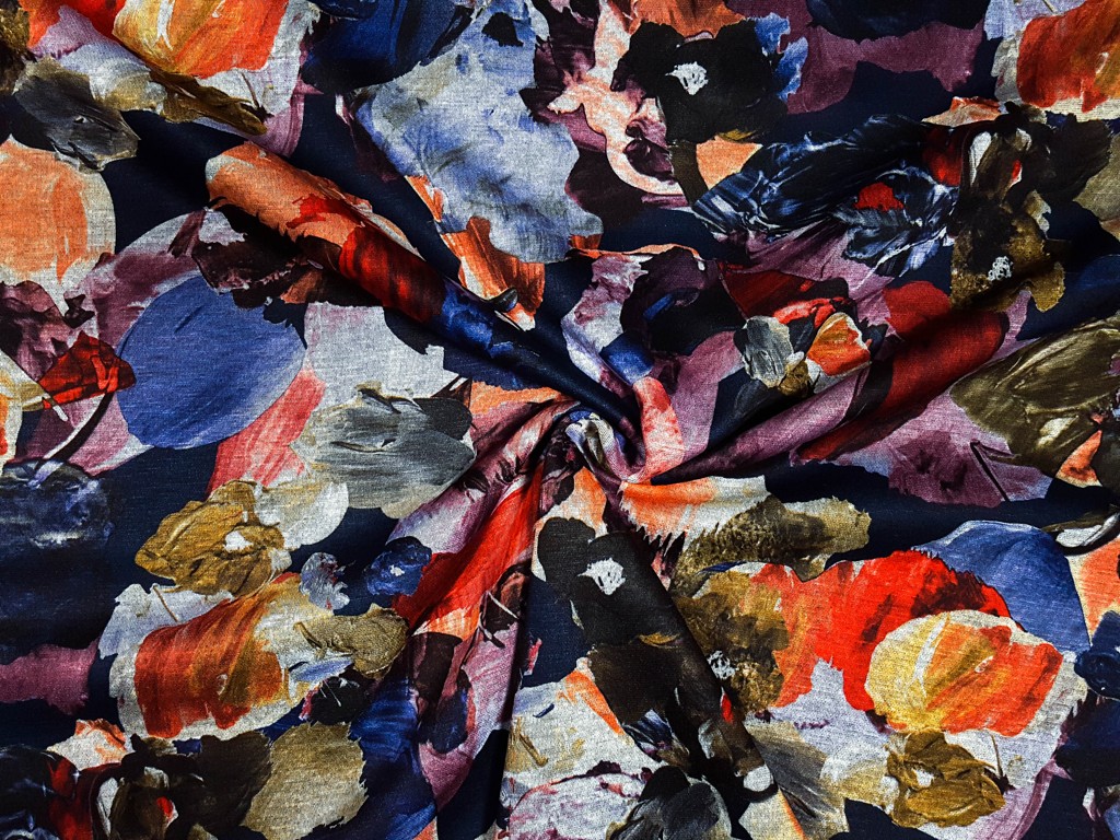 Textillux.sk - produkt Úplet abstraktné rozpité kvety 150 cm - 1- abstraktné rozpité kvety, tmavomodrá