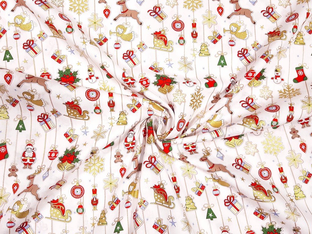 Textillux.sk - produkt Vianočná bavlnená látka motívy na retiazke 145 cm