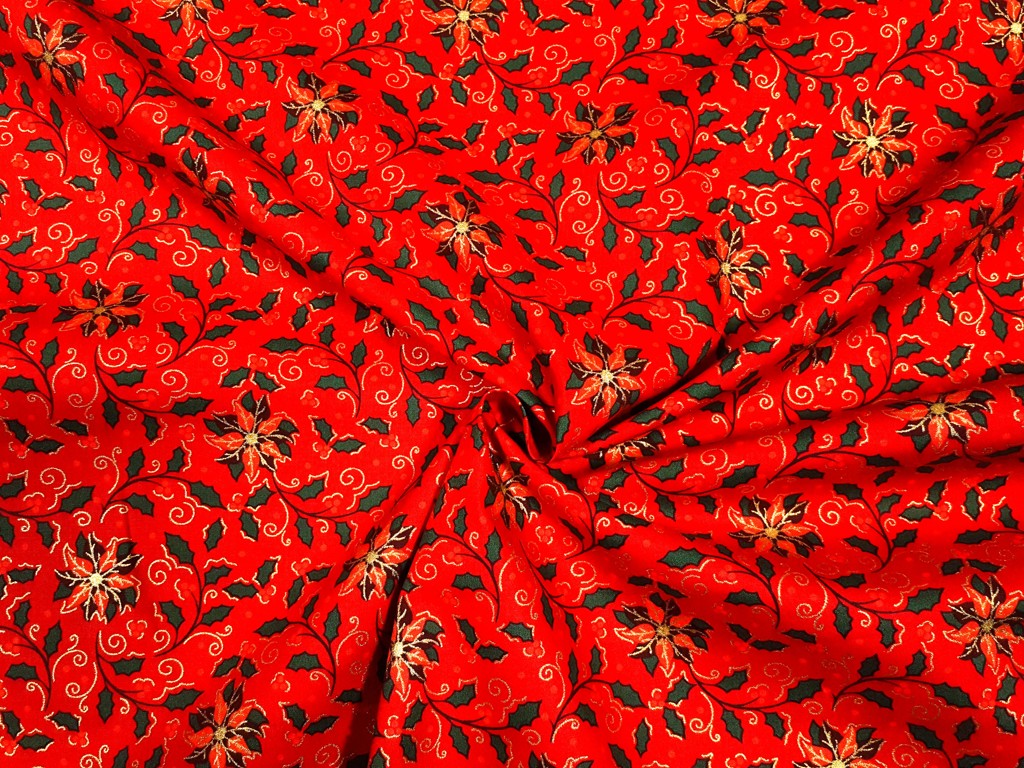 Textillux.sk - produkt Vianočná bavlnená látka vianočná ruža so zlatom 145 cm