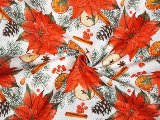 Textillux.sk - produkt Vianočná dekoračná látka pomaranče a jablká 140 cm