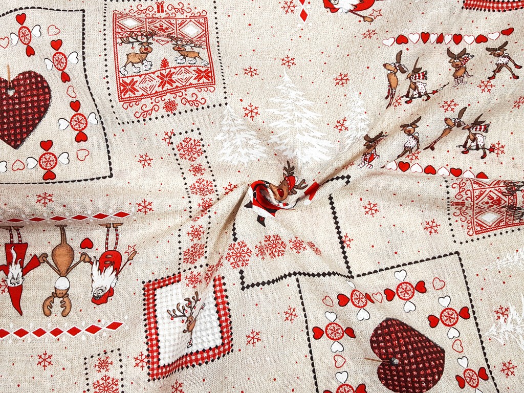 Textillux.sk - produkt Vianočná dekoračná látka Veselé Vianoce s MIkulášom 140 cm