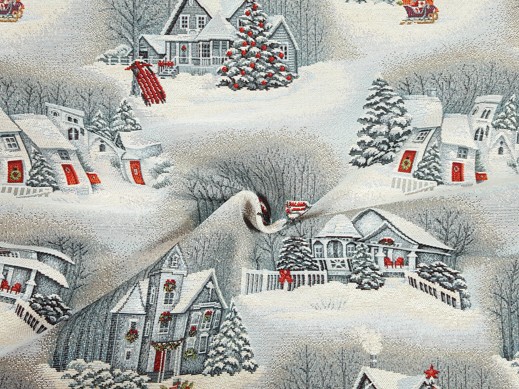 Textillux.sk - produkt Vianočná látka gobelín zasnežené domčeky 140 cm