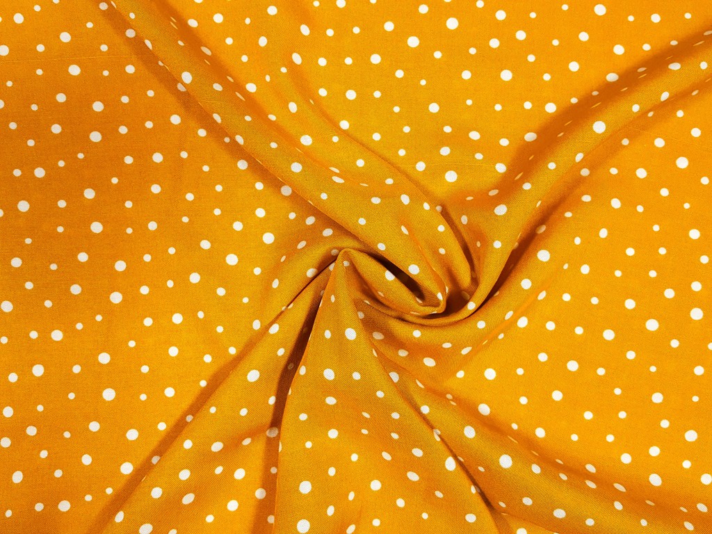Textillux.sk - produkt Viskózová šatovka biela bodka na žltom/čiernom 145 cm