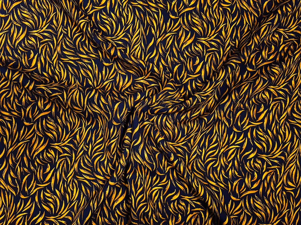 Textillux.sk - produkt Viskózová šatovka drobný lístoček 145 cm - 2- drobný žltý lístoček, tmavomodrá