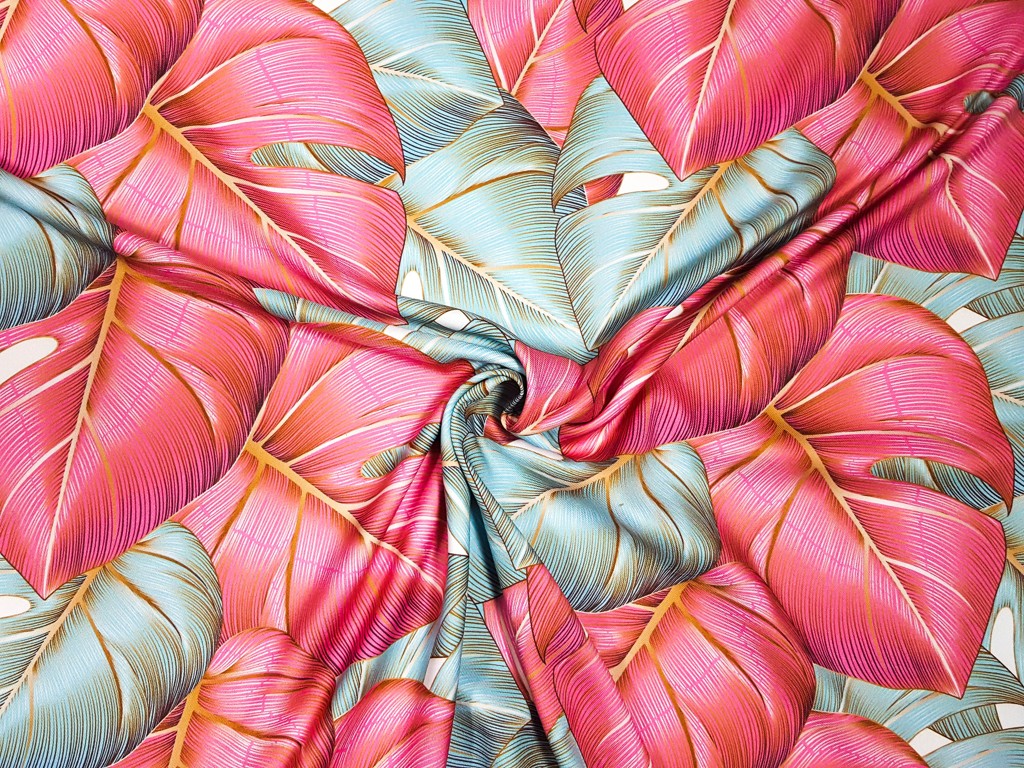 Textillux.sk - produkt Polyesterový úplet ružový filadendron 150 cm - 1- ružový filadendron, maslová