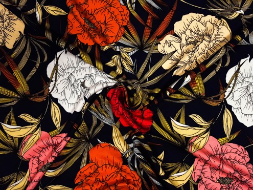 Textillux.sk - produkt Viskózový úplet štyri farby kvetov 150 cm