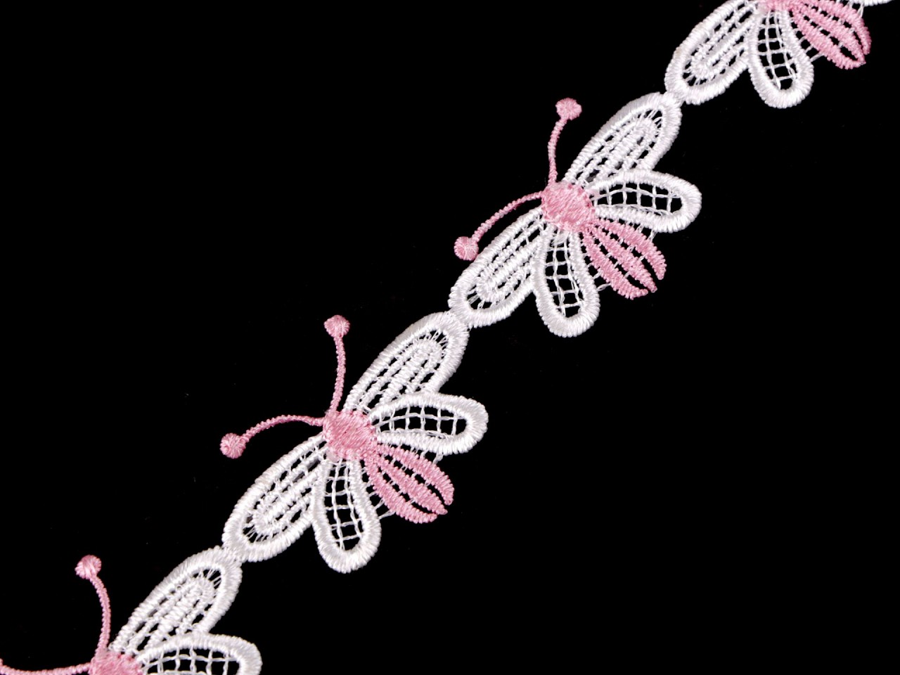 Textillux.sk - produkt Vzdušná čipka motýľ šírka 40 mm - 2 ružová sv. biela