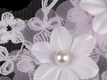 Textillux.sk - produkt Aplikácia / vsadka na monofile s 3D kvetmi a perlami 11x28 cm