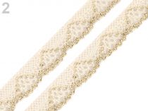 Textillux.sk - produkt Bavlnená čipka šírka 14 mm s lurexom - 2 režná svetlá zlatá