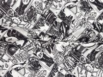 Bavlnená látka čierno-biely komiks 140 cm