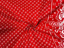 Textillux.sk - produkt Bavlnená látka drobná kvetinka s bodkami v bordúre 140 cm - 2- drobná kvetinka s bodkami, tmavá červená