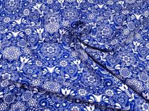 Textillux.sk - produkt Bavlnená látka drobný vtáčik s kvetmi hustý vzor 140 cm - 2-  drobný vtáčik hustý vzor, modrá