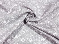 Textillux.sk - produkt Bavlnená látka drobný vtáčik s kvetmi hustý vzor 140 cm - 3- drobný vtáčik hustý vzor, sivá