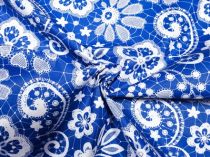 Textillux.sk - produkt Bavlnená látka kvety na pavučinke 160 cm - 4- biele nové kvety na pavučinke, modrá