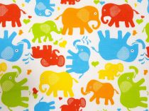 Textillux.sk - produkt Bavlnená látka pastelové sloníky 160 cm - 2-ostro-farebné sloníky,biela