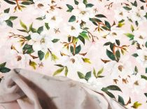 Textillux.sk - produkt Bavlnená látka-popelín biely ťahavý kvet s pukmi  - digitálna tlač 140 cm