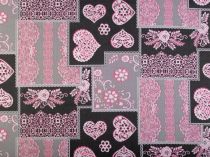 Textillux.sk - produkt Bavlnená patchworková látka so srdiečkami a kvetmi 140 cm