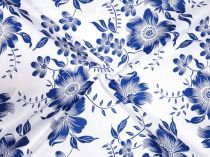 Textillux.sk - produkt Bavlnená látka veľký biely kvet 160 cm - 2- veľký modrý kvet, biela