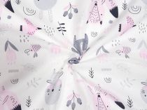 Textillux.sk - produkt Bavlnená látka zvieratká z lesa 140 cm - 2- ružové zvieratká z lesa, biela
