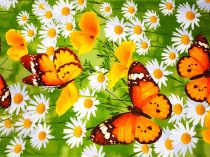 Textillux.sk - produkt Bavlnené vaflové piké oranžový motýľ 50 cm - 1- oranžový motýľ, zelená