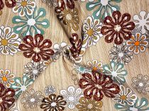 Textillux.sk - produkt Dekoračná bavlnená látka kvety na pásoch 140 cm - 1- kvety na pásoch, hnedá