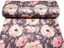 Textillux.sk - produkt Dekoračná látka marhuľový kvet na sivom podklade 140 cm