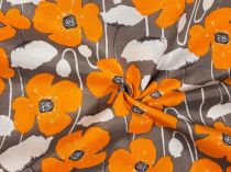 Textillux.sk - produkt Dekoračná látka oranžové kvety na šedom 140 cm