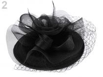 Textillux.sk - produkt Fascinátor / klobúčik kvet s perím a francúzskym závojom - 2 čierna