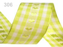 Textillux.sk - produkt Károvaná stuha šírka 40 mm tkaná s drôtom - 306 Lime Punch
