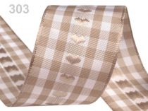 Textillux.sk - produkt Károvaná stuha šírka 40 mm tkaná s drôtom - 303 Frosted Almond